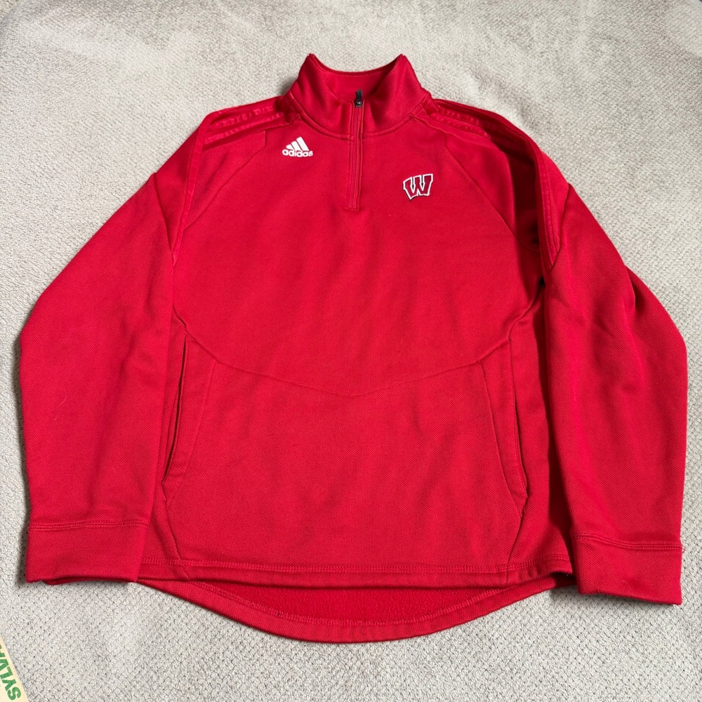 Vintage 2000s Adidas Wisconsin‎ Badgers Quarter Zip Pullover Red Size M